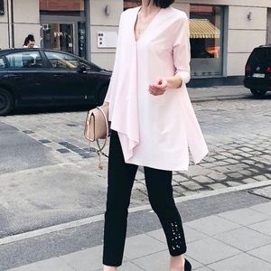 COS blush pink asymmetrical v-neck top